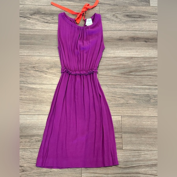 Kate Spade Magenta Purple Katia Cinched Waist Dress With Orange Tie Size Small - Picture 6 of 6